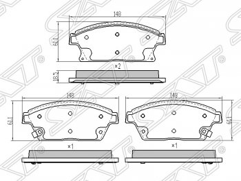 1 239 р. Колодки тормозные передние SAT (диски 300мм) Chevrolet Aveo T250 седан рестайлинг (2006-2011)  с доставкой в г. Омск. Увеличить фотографию 1