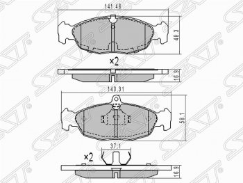 Комплект передних тормозных колодок SAT Chevrolet Lanos T100, Daewoo Lanos (T100), ЗАЗ Chance (седан,  хэтчбэк), Lanos (седан), Sens (седан,  хэтчбэк)