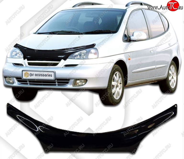 2 079 р. Дефлектор капота CA-Plastiс exclusive Chevrolet Rezzo (2000-2008) (Classic черный, Без надписи)  с доставкой в г. Омск