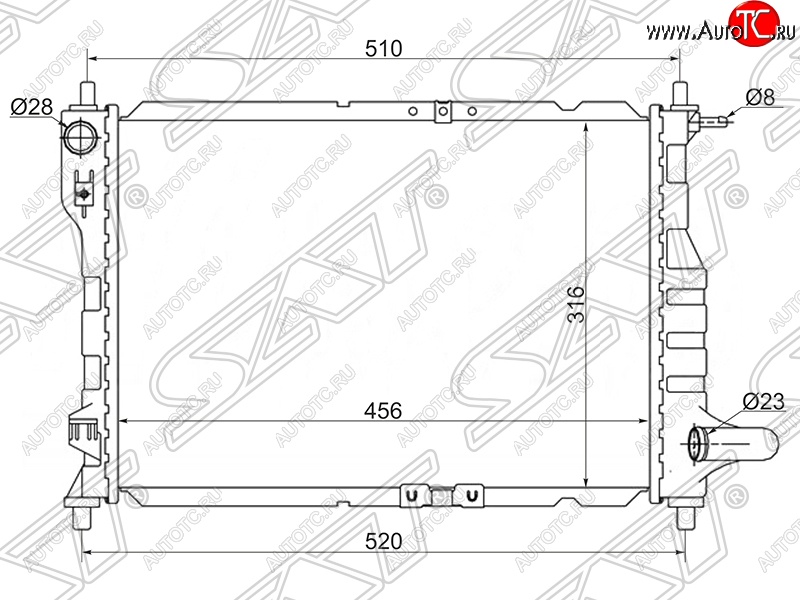 2 799 р. Радиатор двигателя SAT (трубчатый, МКПП/АКПП)  Chevrolet Spark ( M200,250,  M300) (2005-2015), Daewoo Matiz  M150 (2000-2016)  с доставкой в г. Омск