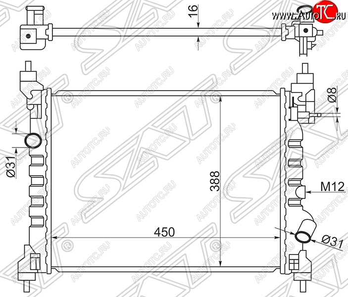 5 799 р. Радиатор двигателя SAT (пластинчатый)  Chevrolet Spark  M300 (2010-2015), Ravon R2 (2016-2024)  с доставкой в г. Омск