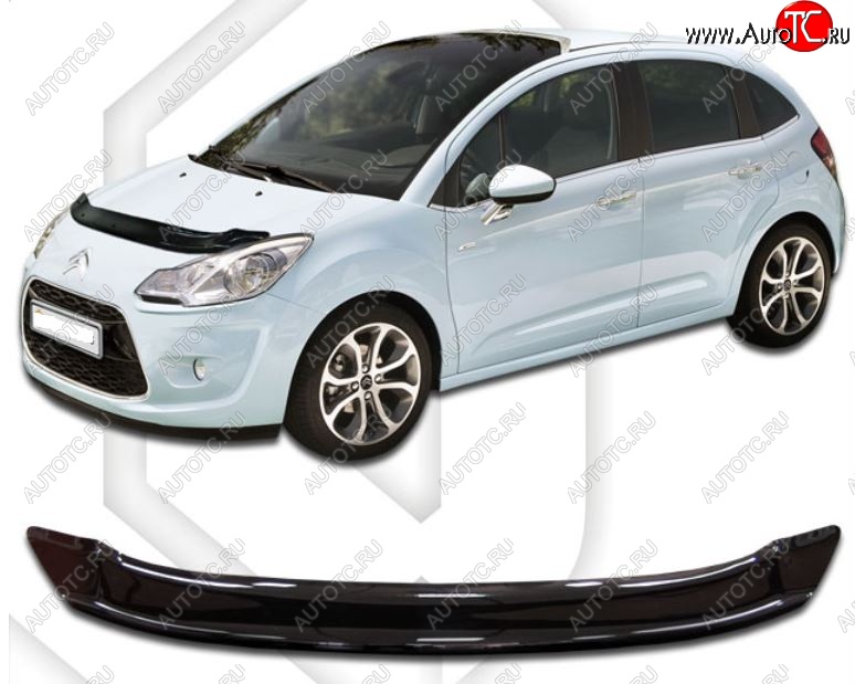 1 759 р. Дефлектор капота CA-Plastiс  CITROEN C3  дорестайлинг (2009-2015) (Classic черный, Без надписи)  с доставкой в г. Омск