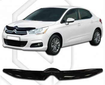 1 999 р. Дефлектор капота CA-Plastic CITROEN C4 B7 хэтчбэк 5 дв. (2011-2018) (Classic черный, Без надписи)  с доставкой в г. Омск. Увеличить фотографию 2