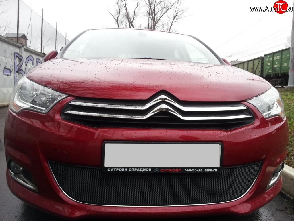 1 469 р. Сетка на бампер (хетчбек) Russtal (черная) CITROEN C4 B7 хэтчбэк 5 дв. (2011-2018)  с доставкой в г. Омск