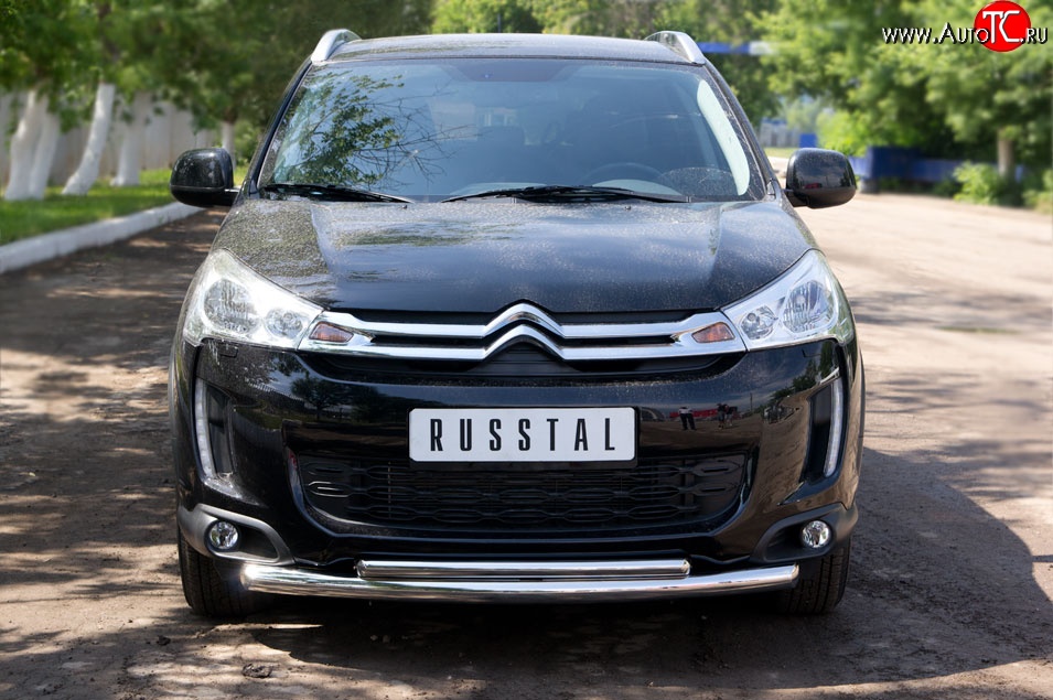 19 949 р. Защита переднего бампера (2 трубыØ63 и 42 мм, нержавейка) Russtal CITROEN C4 aircross (2012-2017)  с доставкой в г. Омск