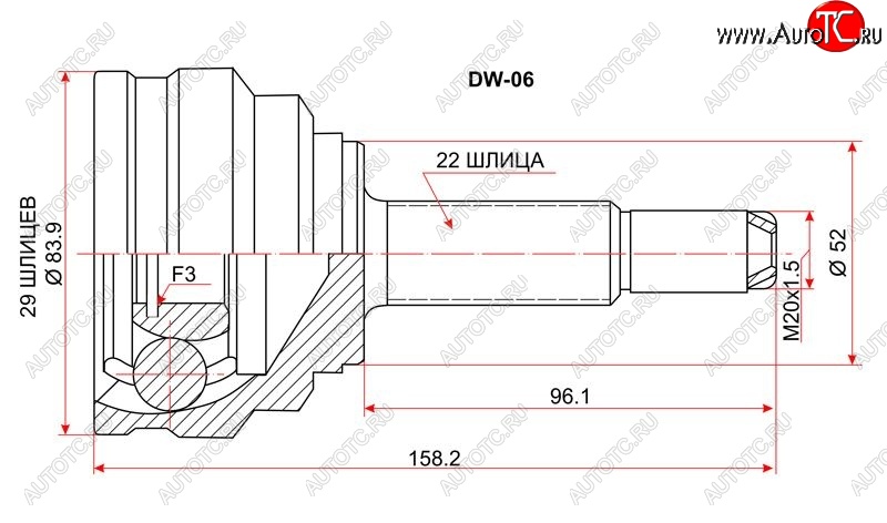 1 699 р. Шрус (наружный) SAT (сальник 52 мм, шлицев 29/22) Daewoo Lanos T100 дорестайлинг, седан (1997-2002)  с доставкой в г. Омск