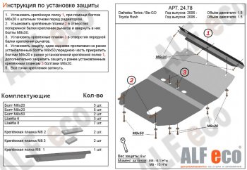 Защита картера двигателя (V-1,5) Alfeco Daihatsu (Дайхатсу) Be-Go (Би-Го)  J200 (2006-2016) J200 дорестайинг, рестайлинг