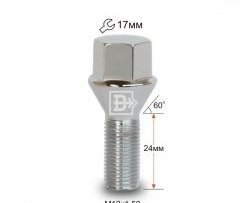 Колёсный болт длиной 24 мм Вектор M12 1.5 24 под гаечный ключ (пос.место: конус) Toyota Brevis седан (2001-2007) 