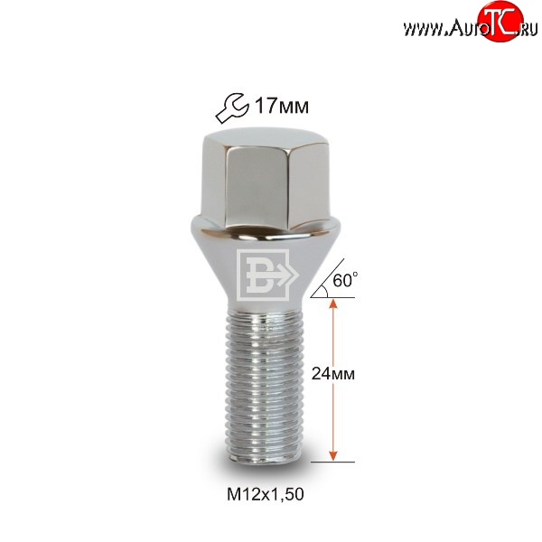 112 р. Колёсный болт длиной 24 мм Вектор M12 1.5 24 под гаечный ключ (пос.место: конус) Toyota Brevis седан (2001-2007)
