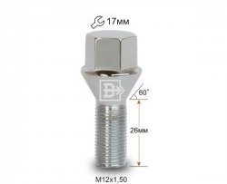 Колёсный болт длиной 26 мм Вектор M12 1.5 26 под гаечный ключ (пос.место: конус) Honda Saber 1 (1995-1998) 