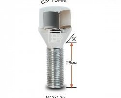 112 р. Колёсный болт длиной 28 мм Вектор M12 1.25 28 под гаечный ключ (пос.место: конус) Suzuki Ignis (2016-2025). Увеличить фотографию 1