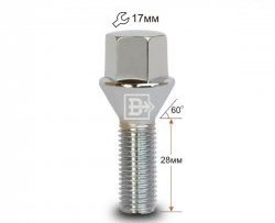 Колёсный болт длиной 28 мм Вектор M12 1.5 28 под гаечный ключ (пос.место: конус) Toyota Brevis седан (2001-2007) 