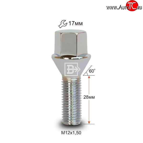 112 р. Колёсный болт длиной 28 мм Вектор M12 1.5 28 под гаечный ключ (пос.место: конус) Chevrolet Epica V250 (2006-2012)