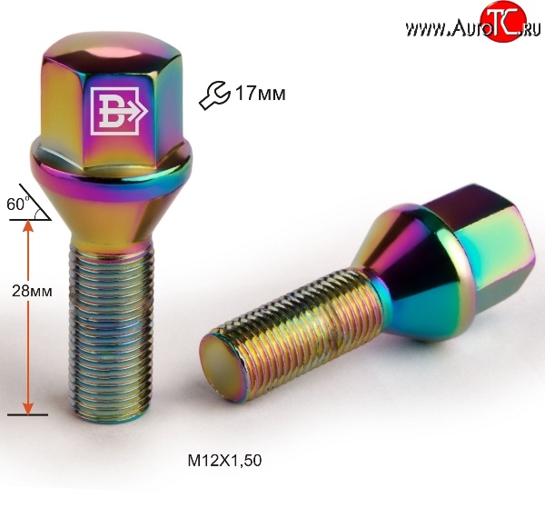 130 р. Колёсный болт длиной 28 мм Вектор M12 1.5 28 под гаечный ключ (пос.место: конус)    с доставкой в г. Омск