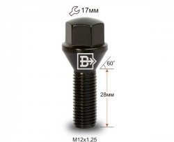 130 р. Колёсный болт длиной 28 мм Вектор M12 1.25 28 под гаечный ключ    с доставкой в г. Омск. Увеличить фотографию 1