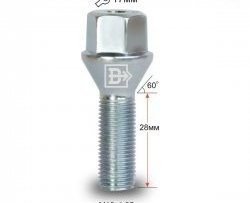 Колёсный болт длиной 28 мм Вектор M12 1.25 28 под гаечный ключ Nissan Kubistar (2003-2008) 