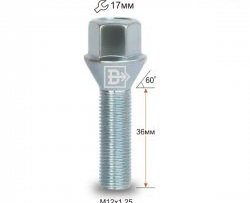 Колёсный болт длиной 36 мм Вектор M12 1.25 36 под гаечный ключ FAW Besturn X80 рестайлинг (2016-2021) 