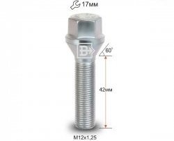 Колёсный болт длиной 42 мм Вектор M12 1.25 42 под гаечный ключ Nissan Kubistar (2003-2008) 