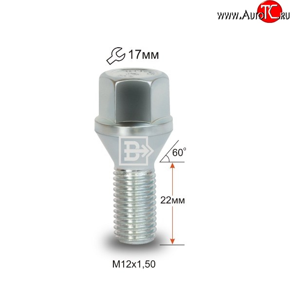 83 р. Колёсный болт длиной 22 мм Вектор M12 1.5 22 под гаечный ключ Dong Feng AX7 (2014-2017)