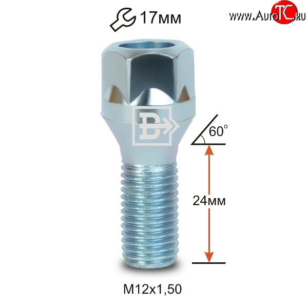 47 р. Колёсный болт длиной 24 мм Вектор M12 1.5 24 под гаечный ключ Suzuki Swift ZC33S,ZC83S, ZC43S, ZC53S, ZD53S (2016-2024)