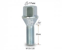 Колёсный болт длиной 26 мм Вектор M12 1.5 26 под гаечный ключ Toyota Avalon 1 (1995-2000) 