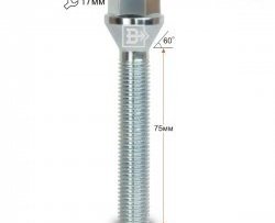 259 р. Колёсный болт длиной 75 мм Вектор M12 1.5 75 под гаечный ключ    с доставкой в г. Омск. Увеличить фотографию 1