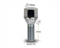 Колёсный болт длиной 27 мм Вектор M12 1.75 27 под гаечный ключ (пос.место: конус) Fiat Fullback (2016-2018) 