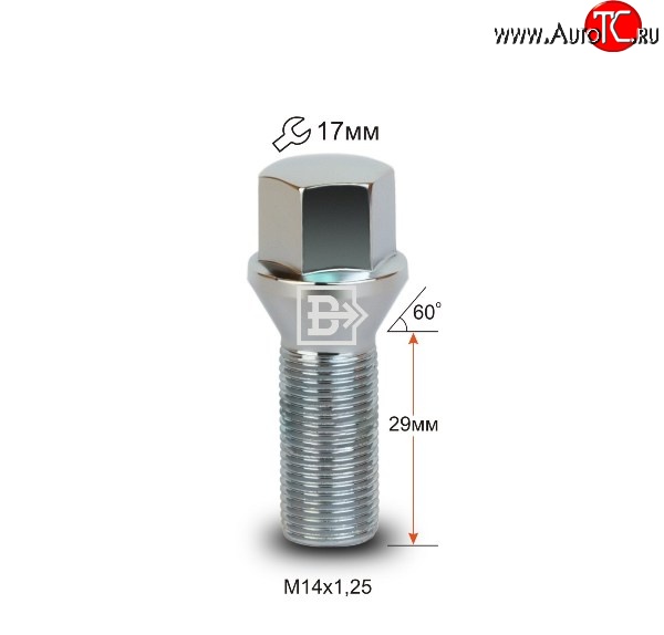 146 р. Колёсный болт длиной 29 мм Вектор M14 1.25 29 под гаечный ключ (пос.место: конус)  Audi A4 B9, BMW A4 (B9), Ford Galaxy 2, Mini Galaxy (2), Toyota Supra (A90)  с доставкой в г. Омск