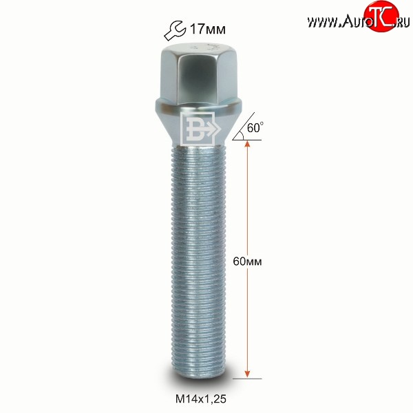 199 р. Колёсный болт длиной 60 мм Вектор M14 1.25 60 под гаечный ключ  Audi A4 B9, BMW A4 (B9), Ford Galaxy 2, Mini Galaxy (2), Toyota Supra (A90)  с доставкой в г. Омск