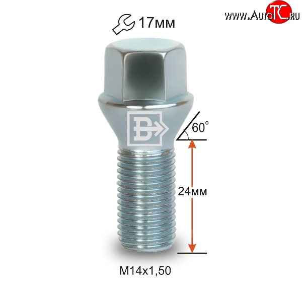 83 р. Колёсный болт длиной 24 мм Вектор M14 1.5 24 под гаечный ключ Haima 3 HMC7185A седан (2010-2013)