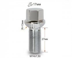 Колёсный болт длиной 27 мм Вектор M14 1.5 27 под гаечный ключ (пос.место: сфера) Audi A3 8VS седан рестайлин (2016-2020) 