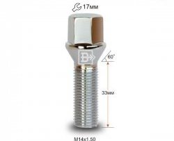 Колёсный болт длиной 30 мм Вектор M14 1.5 30 под гаечный ключ Geely Tugella FY11,HPBA4 рестайлинг (2022-2024) 