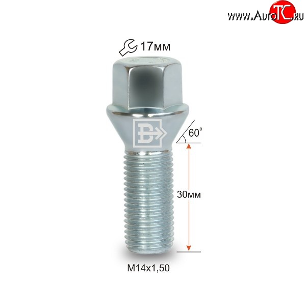 106 р. Колёсный болт длиной 30 мм Вектор M14 1.5 30 под гаечный ключ Mercedes-Benz C-Class W205 дорестайлинг седан (2015-2018)