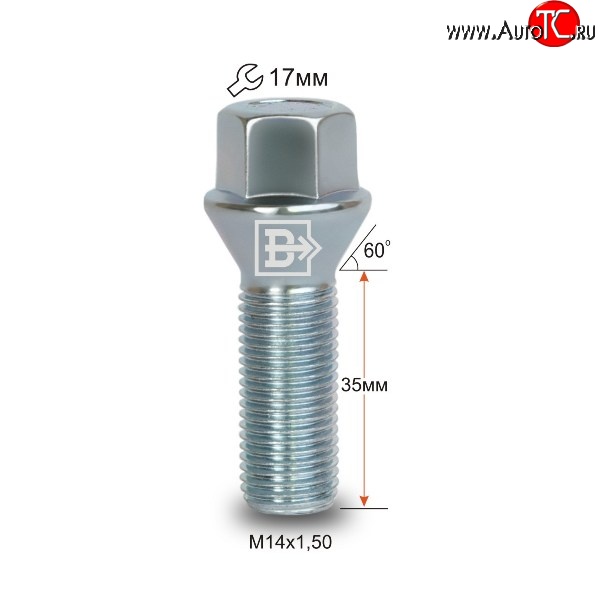 119 р. Колёсный болт длиной 35 мм Вектор M14 1.5 35 под гаечный ключ Geely Tugella FY11,HPBA4 рестайлинг (2022-2024)