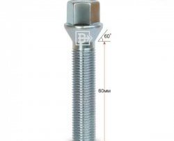 178 р. Колёсный болт длиной 60 мм Вектор M14 1.5 60 под гаечный ключ    с доставкой в г. Омск. Увеличить фотографию 1
