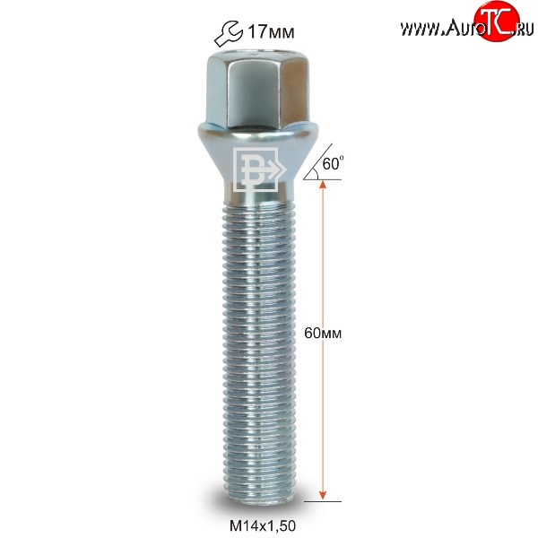 178 р. Колёсный болт длиной 60 мм Вектор M14 1.5 60 под гаечный ключ    с доставкой в г. Омск