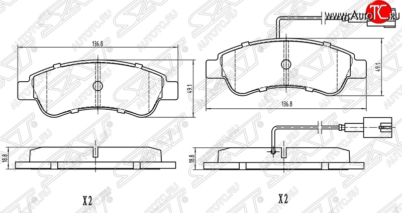 1 079 р. Колодки тормозные задние SAT (2 датчика износа)  Peugeot Boxer  250 (2006-2014)  с доставкой в г. Омск