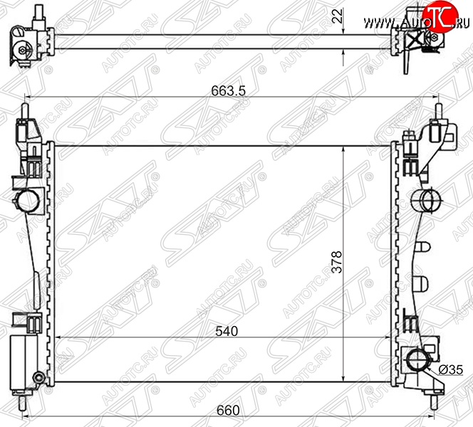 6 449 р. Радиатор двигателя SAT (пластинчатый, 1.0/1.2/1.4/1.6, МКПП/АКПП) Opel Corsa D   дорестайлинг, хэтчбэк 5 дв. (2006-2010)  с доставкой в г. Омск