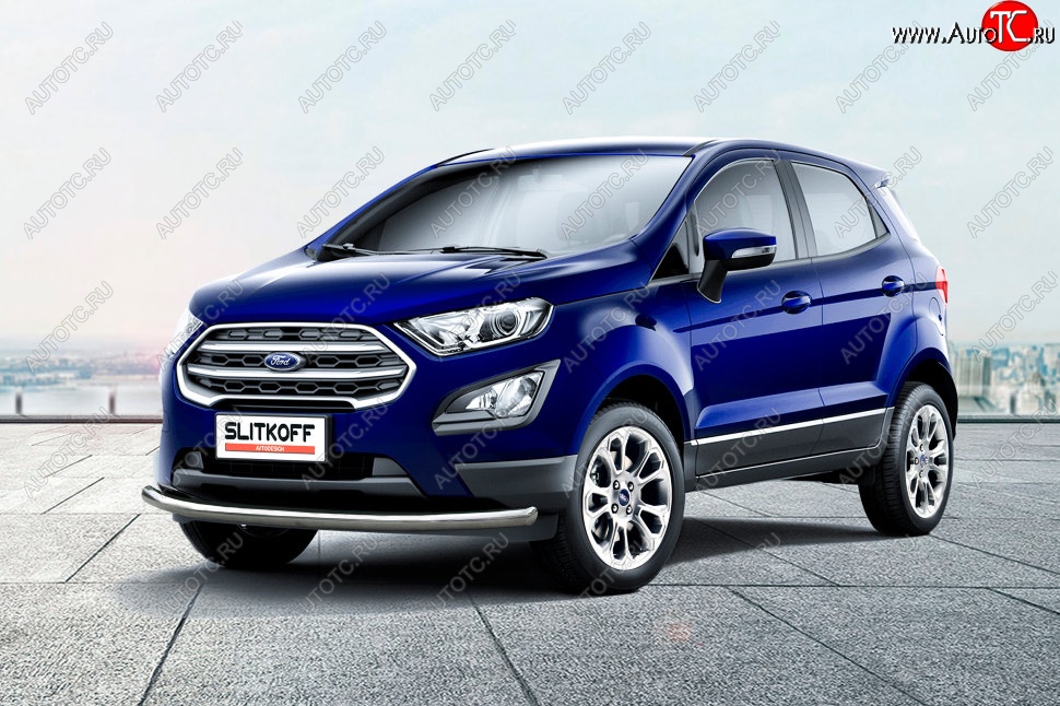 12 649 р. Защита заднего бампера Slitkoff (d57 мм)  Ford EcoSport  B515 (2017-2019) рестайлинг (Нержавейка, Полированная)  с доставкой в г. Омск