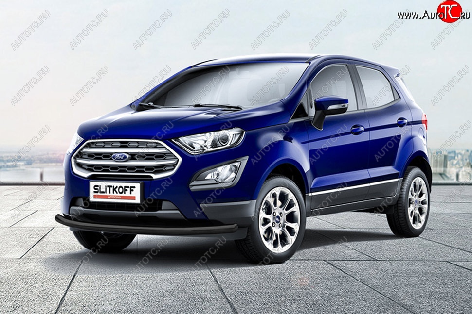 7 799 р. Защита заднего бампера Slitkoff (d57 мм)  Ford EcoSport  B515 (2017-2019) рестайлинг (Сталь с полимерным покрытием. Цвет: чёрный)  с доставкой в г. Омск