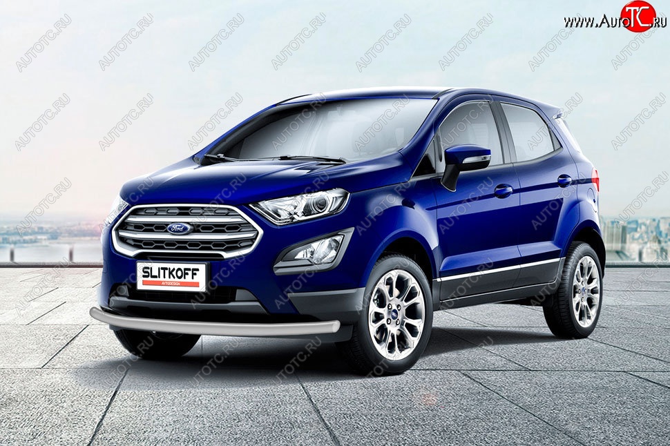 7 699 р. Защита заднего бампера Slitkoff (d57 мм)  Ford EcoSport  B515 (2017-2019) рестайлинг (Сталь с полимерным покрытием. Цвет: серебристый)  с доставкой в г. Омск