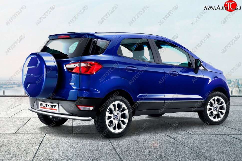 7 199 р. Защита заднего бампера Slitkoff (d57)  Ford EcoSport  B515 (2017-2019) рестайлинг (Нержавейка, Полированная)  с доставкой в г. Омск