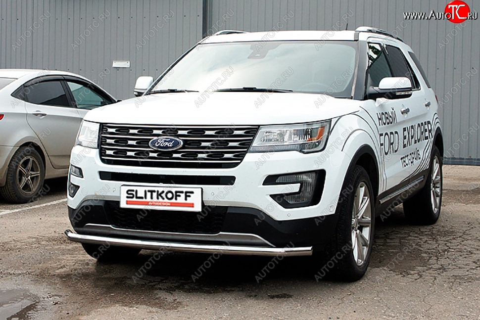 13 549 р. Защита переднего бампера Slitkoff (d57 мм)  Ford Explorer  U502 (2015-2018) 1-ый рестайлинг, 5 дв. (Нержавеющая сталь)  с доставкой в г. Омск