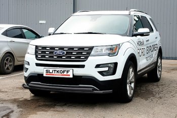 16 899 р. Защита переднего бампера Slitkoff (двойная, d57/57 мм)  Ford Explorer  U502 (2015-2018) 1-ый рестайлинг, 5 дв. (Нержавейка, Полированная)  с доставкой в г. Омск. Увеличить фотографию 2