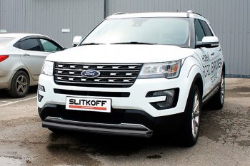 11 699 р. Защита переднего бампера Slitkoff (d76 мм)  Ford Explorer  U502 (2015-2018) 1-ый рестайлинг, 5 дв. (Сталь с полимерным покрытием. Цвет: чёрный)  с доставкой в г. Омск. Увеличить фотографию 1