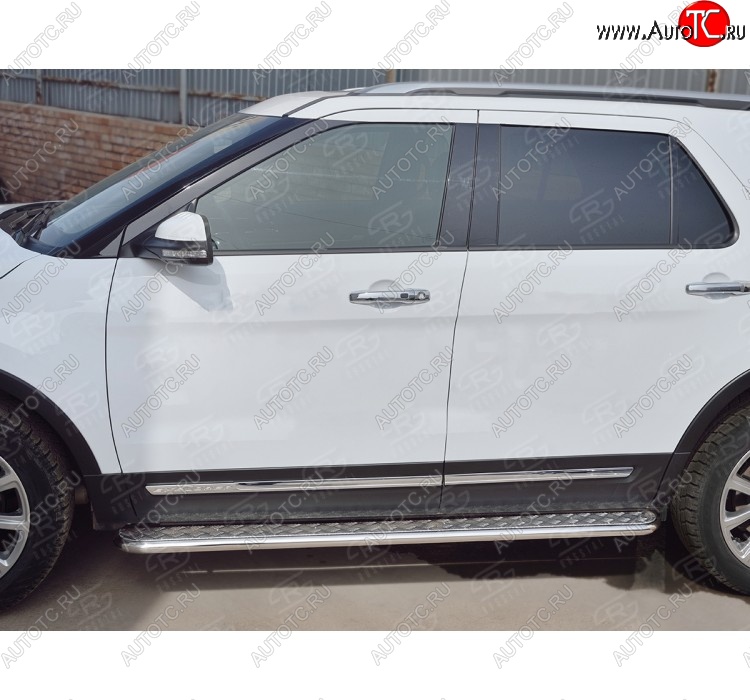 29 299 р. Широкая защита порогов с трубой d42 мм SLITKOFF v2  Ford Explorer  U502 (2015-2019) 1-ый рестайлинг, 5 дв., 2-ой рестайлинг, 5 дв.  с доставкой в г. Омск