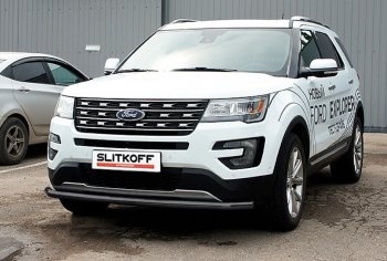 8 199 р. Защита переднего бампера Slitkoff (Ø 57 мм).  Ford Explorer  U502 (2015-2018) 1-ый рестайлинг, 5 дв. (Сталь с полимерным покрытием. Цвет: черный)  с доставкой в г. Омск. Увеличить фотографию 1