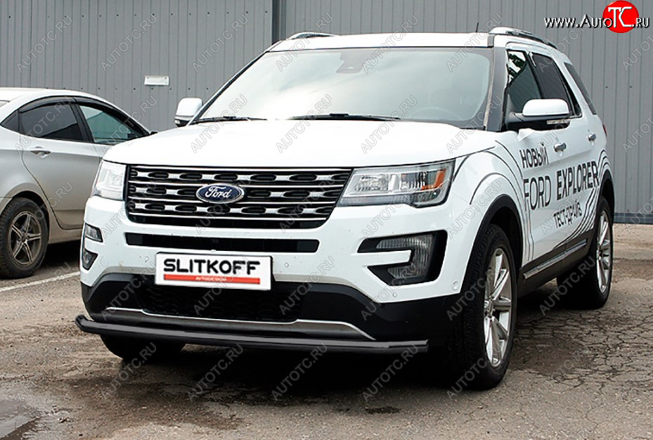 8 199 р. Защита переднего бампера Slitkoff (Ø 57 мм).  Ford Explorer  U502 (2015-2018) 1-ый рестайлинг, 5 дв. (Сталь с полимерным покрытием. Цвет: черный)  с доставкой в г. Омск