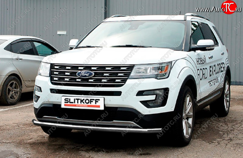 11 999 р. Защита переднего бампера Slitkoff (Ø 57 мм).  Ford Explorer  U502 (2015-2018) 1-ый рестайлинг, 5 дв. (Сталь с полимерным покрытием. Цвет: серебристый)  с доставкой в г. Омск