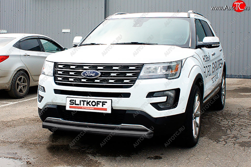 11 699 р. Защита переднего бампера Slitkoff (d76 мм)  Ford Explorer  U502 (2017-2019) 2-ой рестайлинг, 5 дв. (Сталь с полимерным покрытием. Цвет: чёрный)  с доставкой в г. Омск